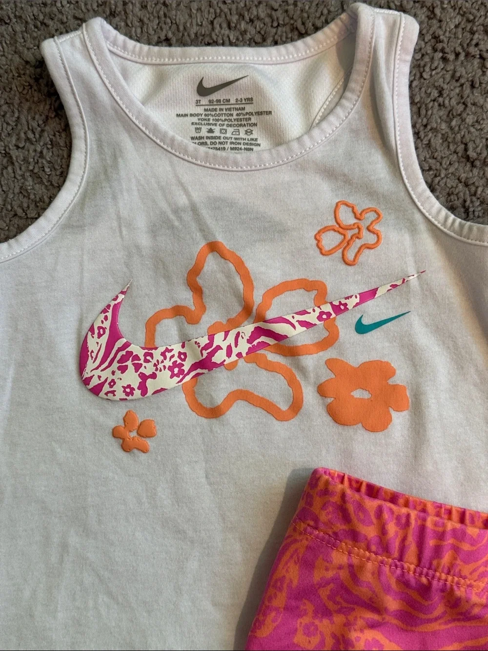 Nike White Tank Top with Pink & Orange Floral-Print Bike Shorts - 3T - Picture 3 of 5